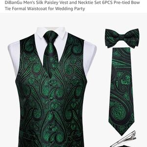 DiBanGu Green Paisley vest and neck tie Set